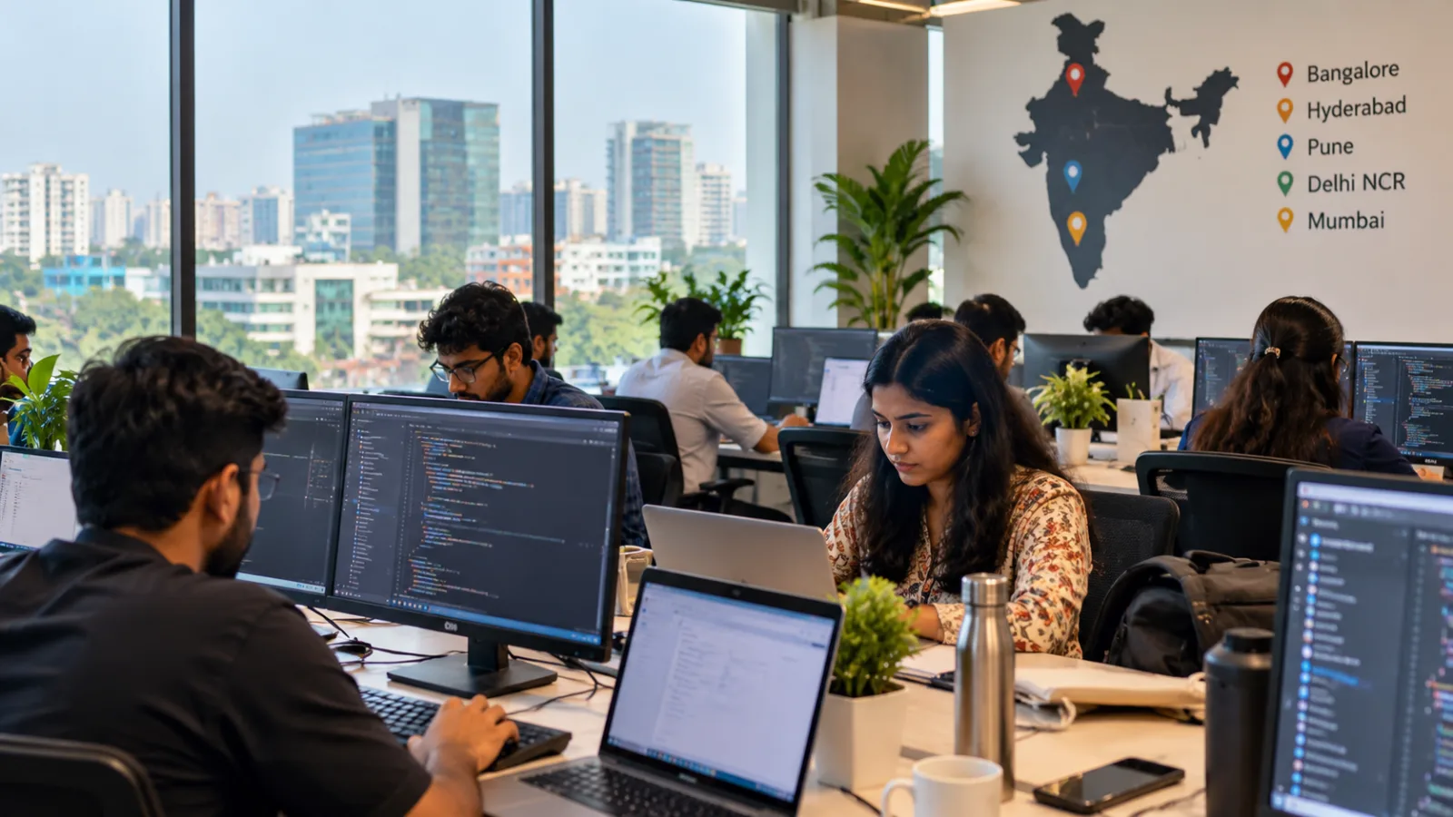 Software development team working in a modern Indian technology office